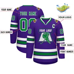 Purple Kelly Green-White Classic Hockey Jersey 2