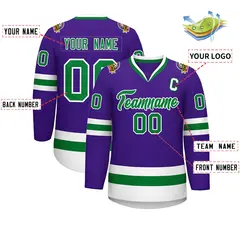 Purple Kelly Green-White Classic Hockey Jersey 2