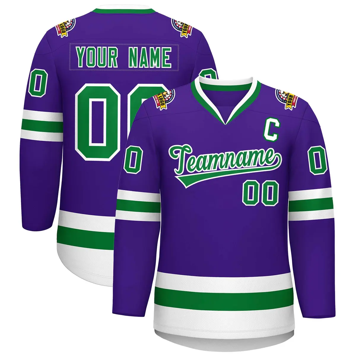 Purple Kelly Green-White Classic Hockey Jersey