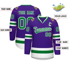 Purple Kelly Green-White Classic Hockey Jersey 2
