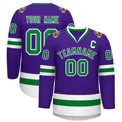 Purple Kelly Green-White Classic Hockey Jersey 1