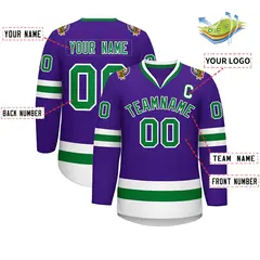 Purple Kelly Green-White Classic Hockey Jersey 2