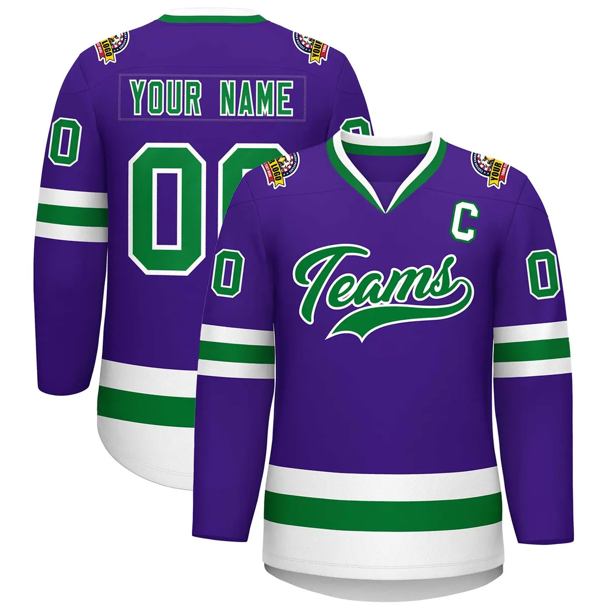 Purple Kelly Green-White Classic Hockey Jersey