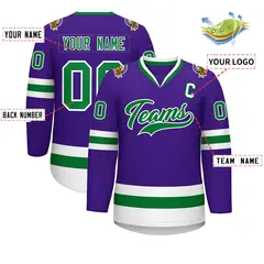 Purple Kelly Green-White Classic Hockey Jersey 2
