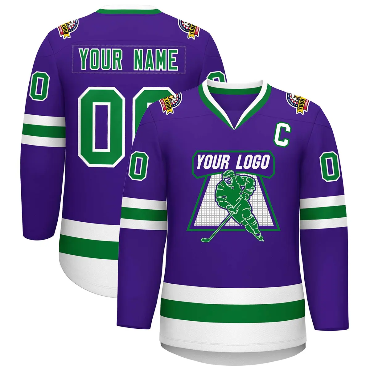 Purple Kelly Green-White Classic Hockey Jersey