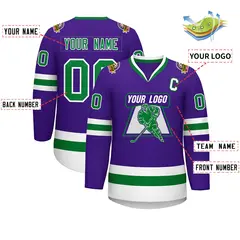Purple Kelly Green-White Classic Hockey Jersey 2