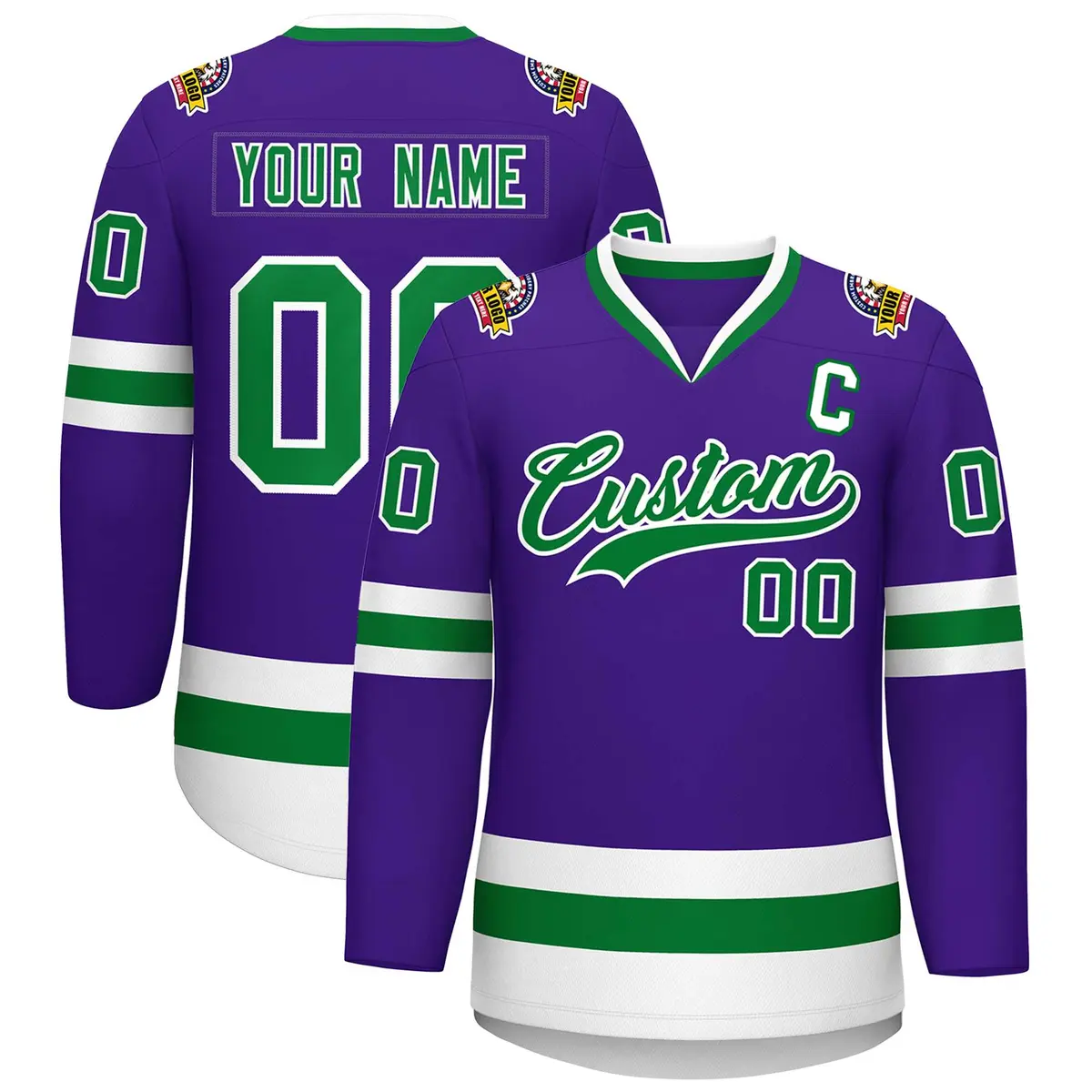 Purple Kelly Green-White Classic Hockey Jersey