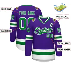 Purple Kelly Green-White Classic Hockey Jersey 2