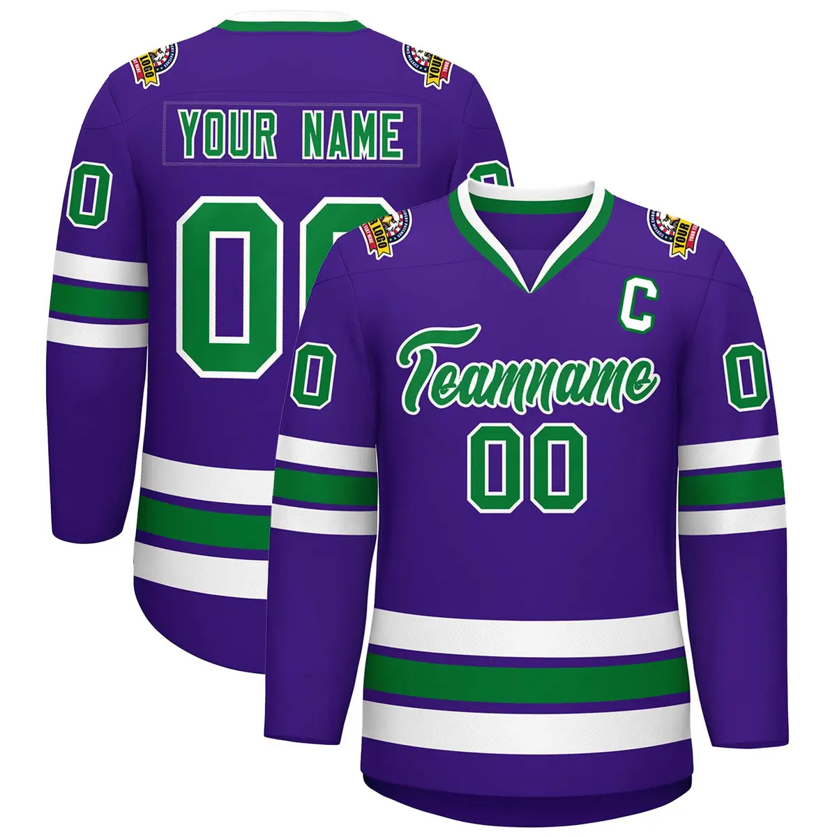 Purple Kelly Green-White Classic Hockey Jersey