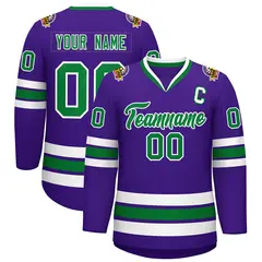 Purple Kelly Green-White Classic Hockey Jersey