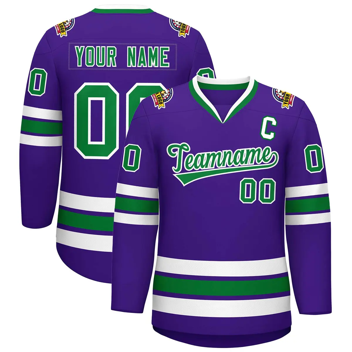 Purple Kelly Green-White Classic Hockey Jersey