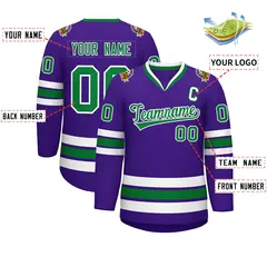 Purple Kelly Green-White Classic Hockey Jersey 2