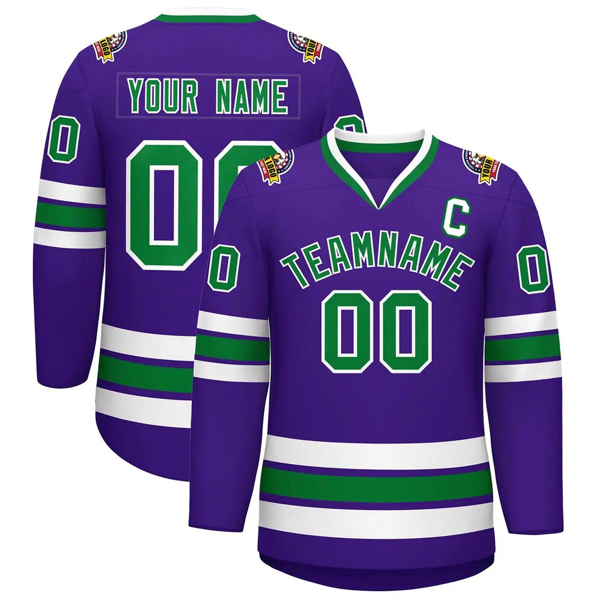Purple Kelly Green-White Classic Hockey Jersey