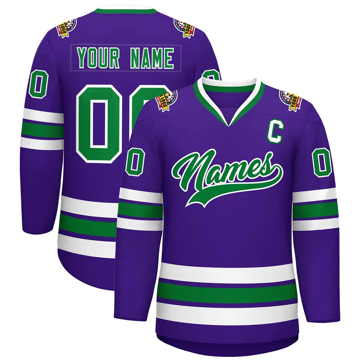 Purple Kelly Green-White Classic Hockey Jersey