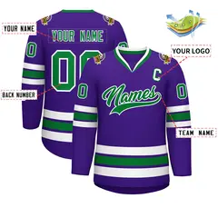 Purple Kelly Green-White Classic Hockey Jersey 2