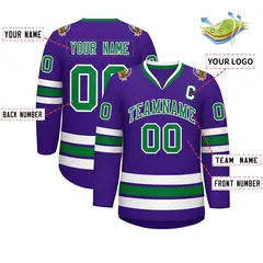 Purple Kelly Green-White Classic Hockey Jersey 2