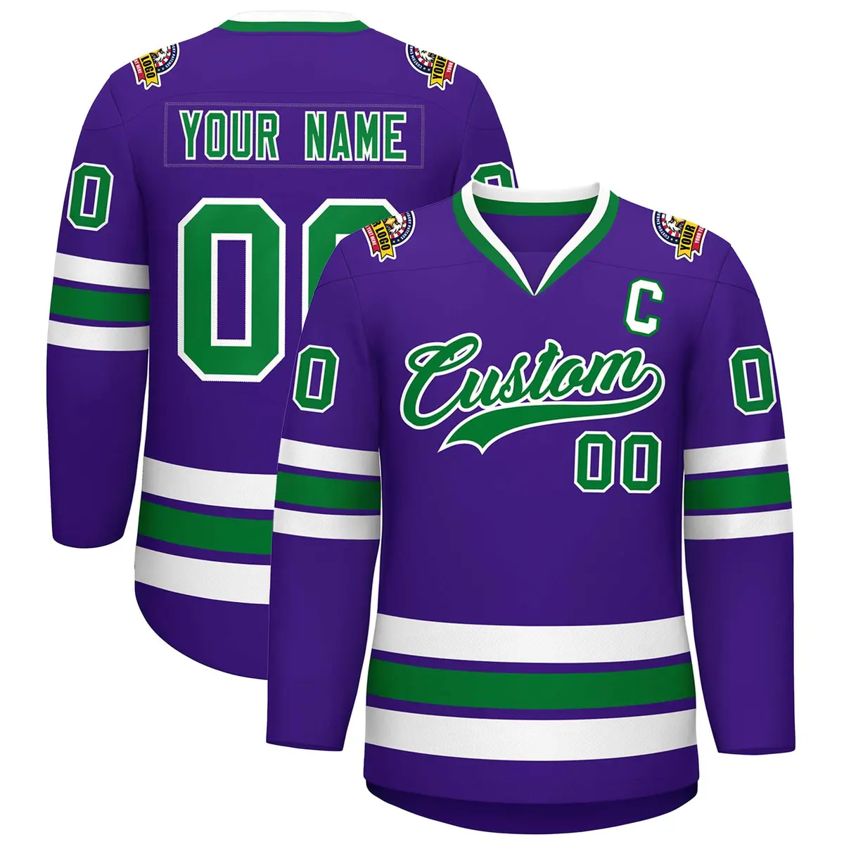 Purple Kelly Green-White Classic Hockey Jersey
