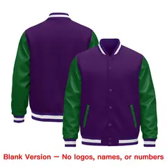 Purple Kelly Green White Raglan Full-Snap Letterman Jacket Leather Sleeves 5