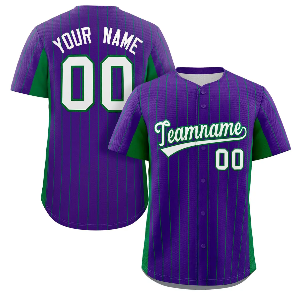 Purple Kelly Green-White Stripe Full Button Baseball Jersey