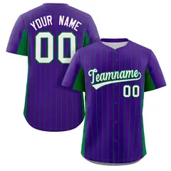 Purple Kelly Green-White Stripe Full Button Baseball Jersey 1