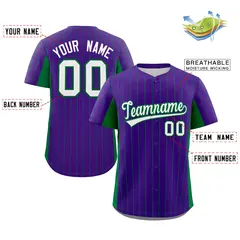 Purple Kelly Green-White Stripe Full Button Baseball Jersey 2
