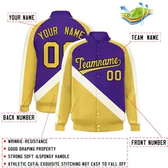 Purple Khaki Raglan Varsity Full-Snap Letterman Baseball Jacket 2