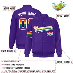 Purple LGBT Rainbow Pride Month Letterman Baseball Jacket 2