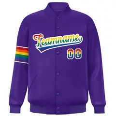 Purple LGBT Rainbow Pride Month Letterman Baseball Jacket 3