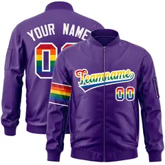 Purple LGBT Rainbow Pride Month Letterman Bomber Jacket