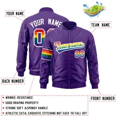 Purple LGBT Rainbow Pride Month Letterman Bomber Jacket 2
