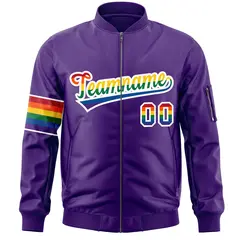 Purple LGBT Rainbow Pride Month Letterman Bomber Jacket 3