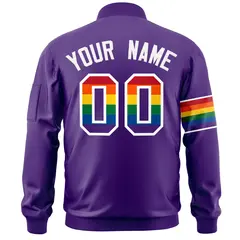Purple LGBT Rainbow Pride Month Letterman Bomber Jacket 4
