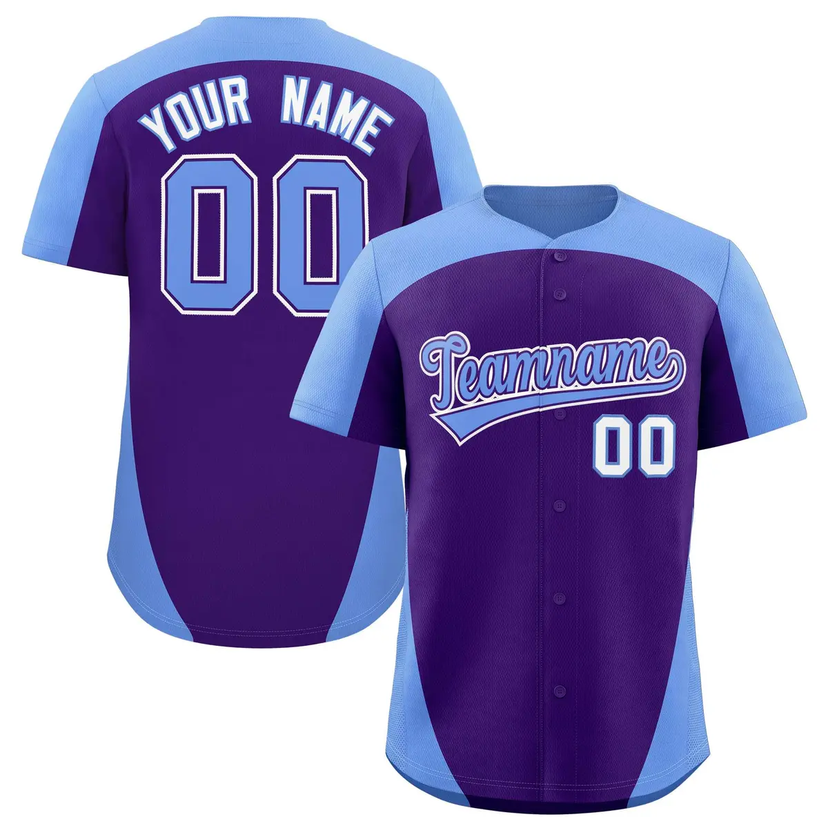 Purple Light Blue Edge Color Block Baseball Jersey