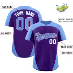 Purple Light Blue Edge Color Block Baseball Jersey 2
