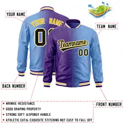 Purple Light Blue Gradient Full-Zip Letterman Bomber Jacket 2