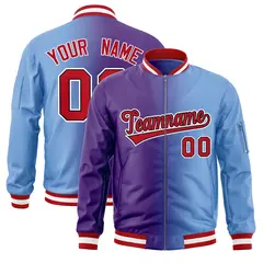 Purple Light Blue Gradient Full-Zip Letterman Bomber Jacket 1
