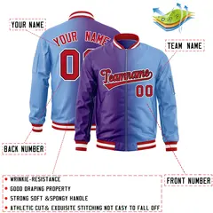 Purple Light Blue Gradient Full-Zip Letterman Bomber Jacket 2