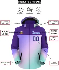 Purple Light Blue-Light Purple Gradient Hooded Waterproof Jacket 2