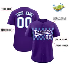 Purple Light Blue Plaid Fashion Authentic Baseball Jersey 2