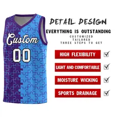 Purple Light Blue Puzzle Pattern Splid Basketball Kits 2