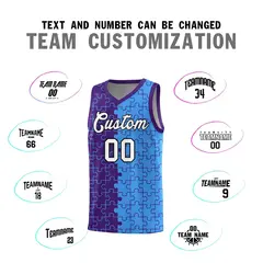 Purple Light Blue Puzzle Pattern Splid Basketball Kits 4