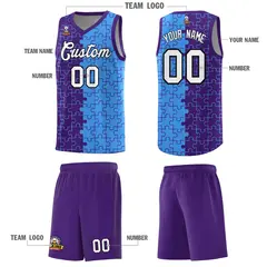 Purple Light Blue Puzzle Pattern Splid Basketball Kits 5