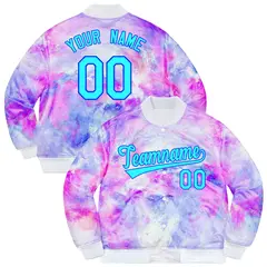 Purple Light Blue-Royal Splashes Graffiti Varsity Jacket
