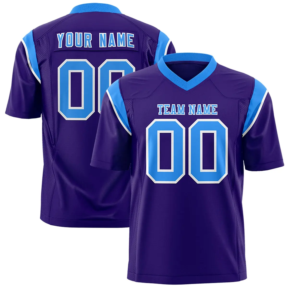 Purple Light Blue Two-Tone Shoulder Cut Flag Football Jersey