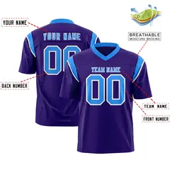 Purple Light Blue Two-Tone Shoulder Cut Flag Football Jersey 2