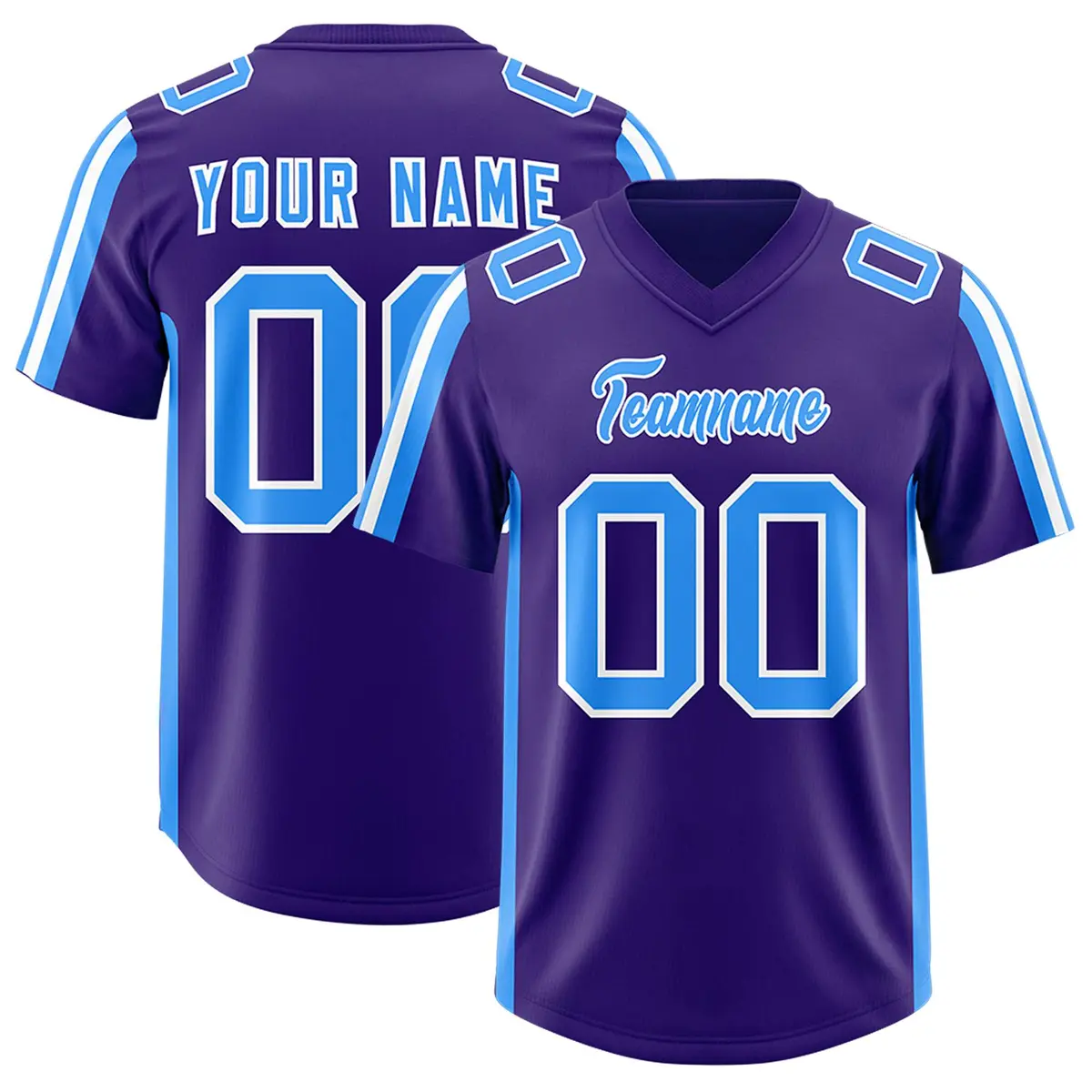 Purple Light Blue White Side Stripe Football Jersey