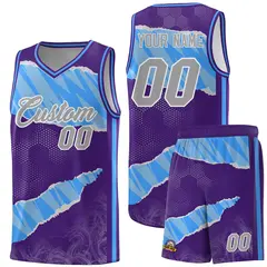 Purple Light Blue-White Tear Graffiti Pattern Basketball Jersey