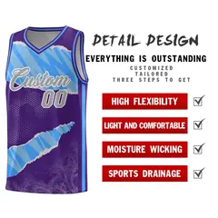 Purple Light Blue-White Tear Graffiti Pattern Basketball Jersey 2