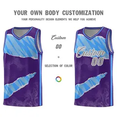 Purple Light Blue-White Tear Graffiti Pattern Basketball Jersey 3