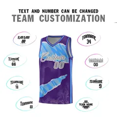 Purple Light Blue-White Tear Graffiti Pattern Basketball Jersey 4